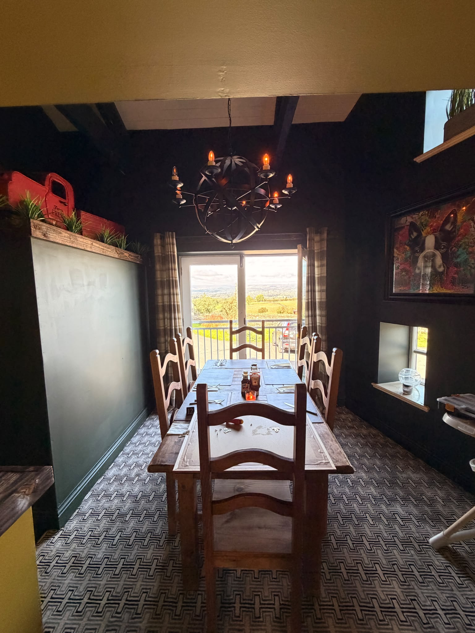 Private dining table with countryside view